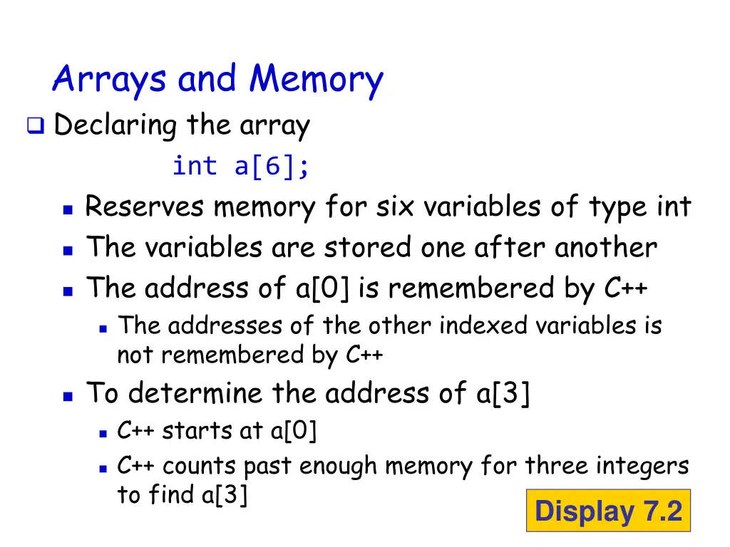 arrays and memory declaring the array