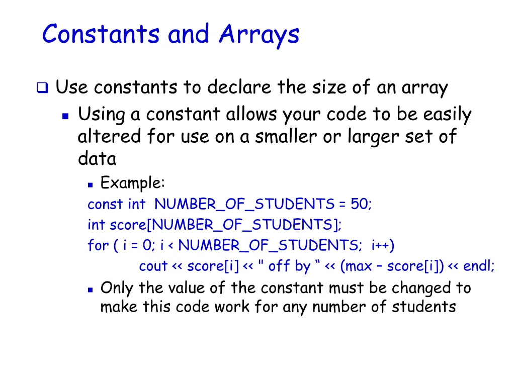 constants and arrays