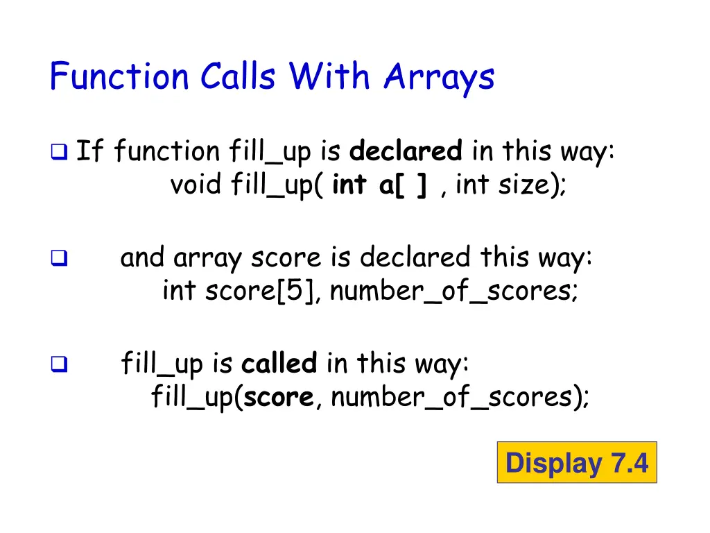 function calls with arrays