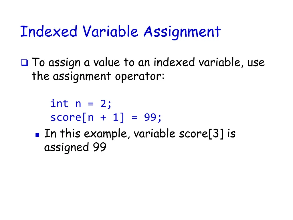 indexed variable assignment