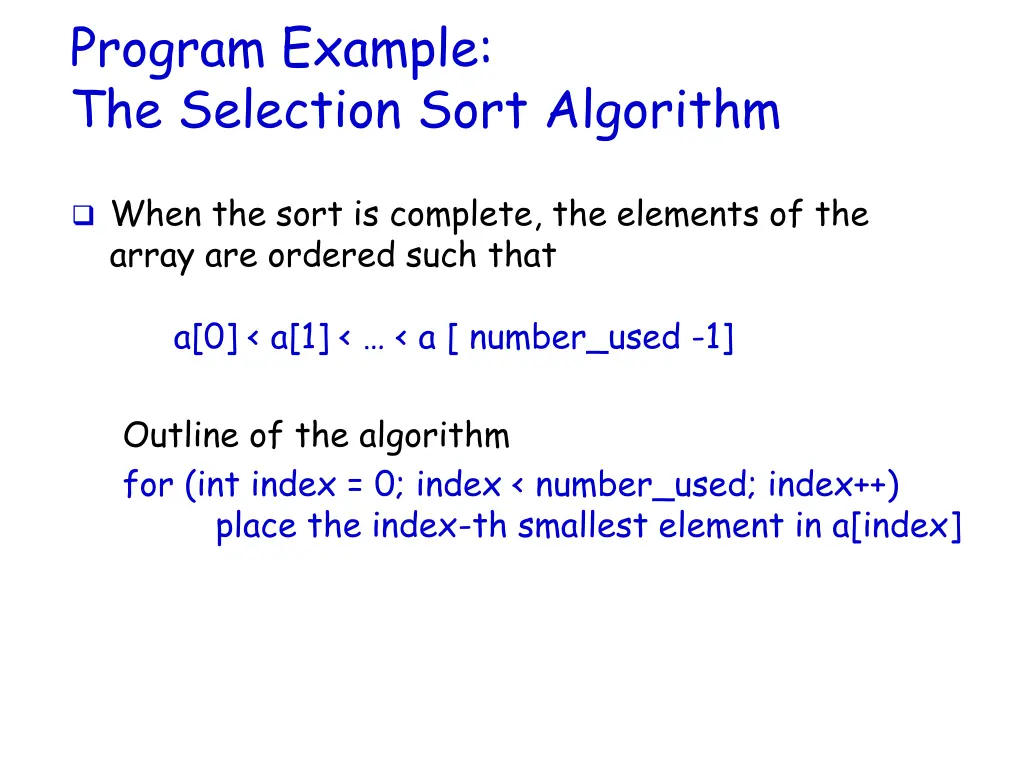 program example the selection sort algorithm