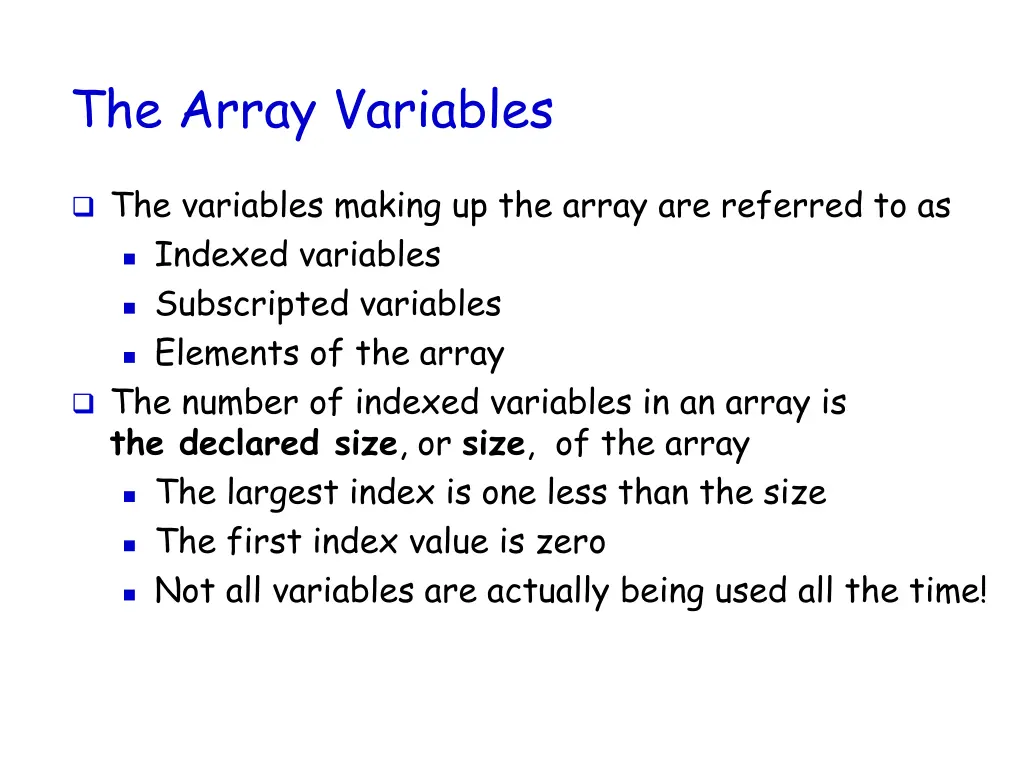 the array variables