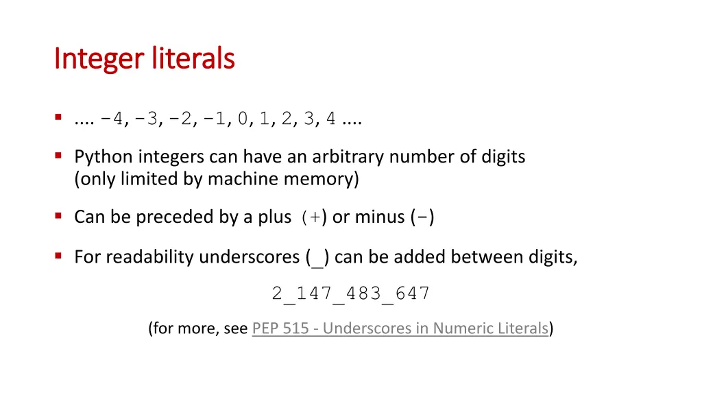 integer integer literals