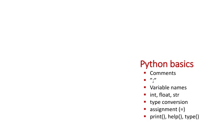 python python basics comments variable names