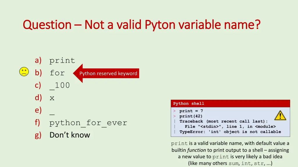 question question not a valid pyton variable