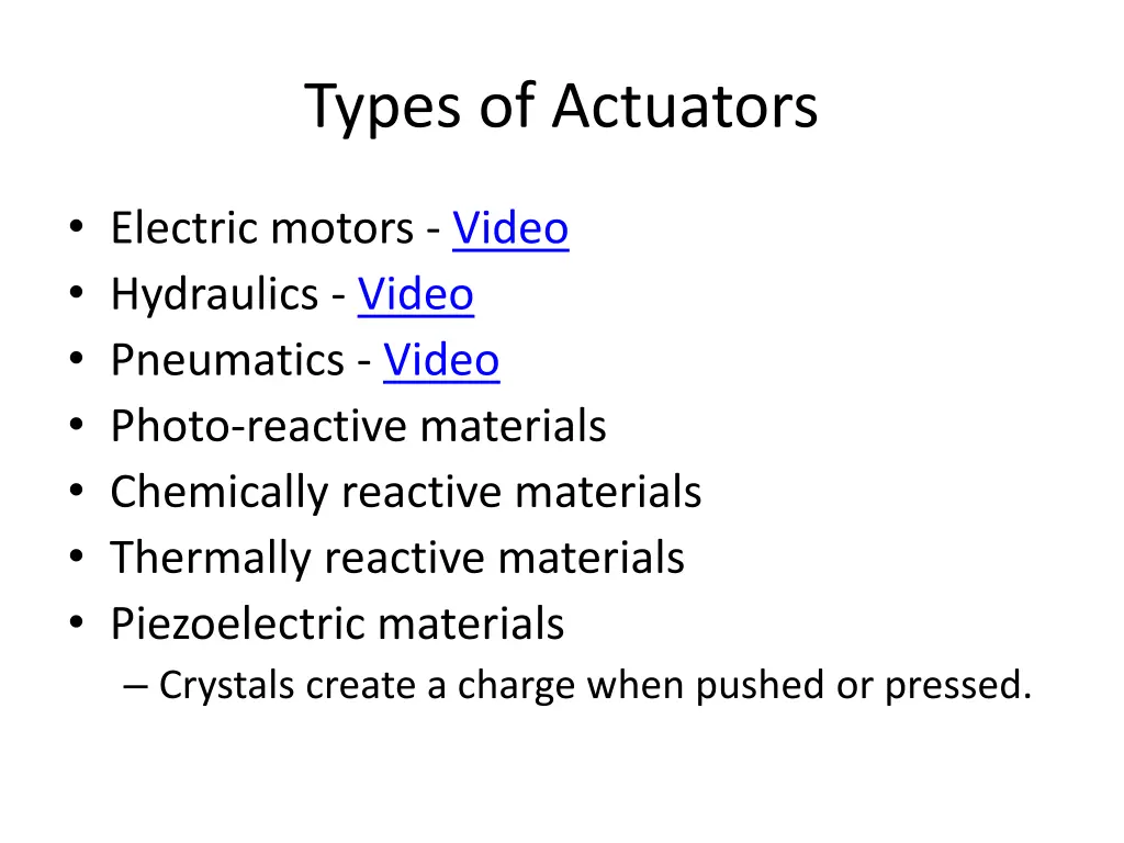 types of actuators