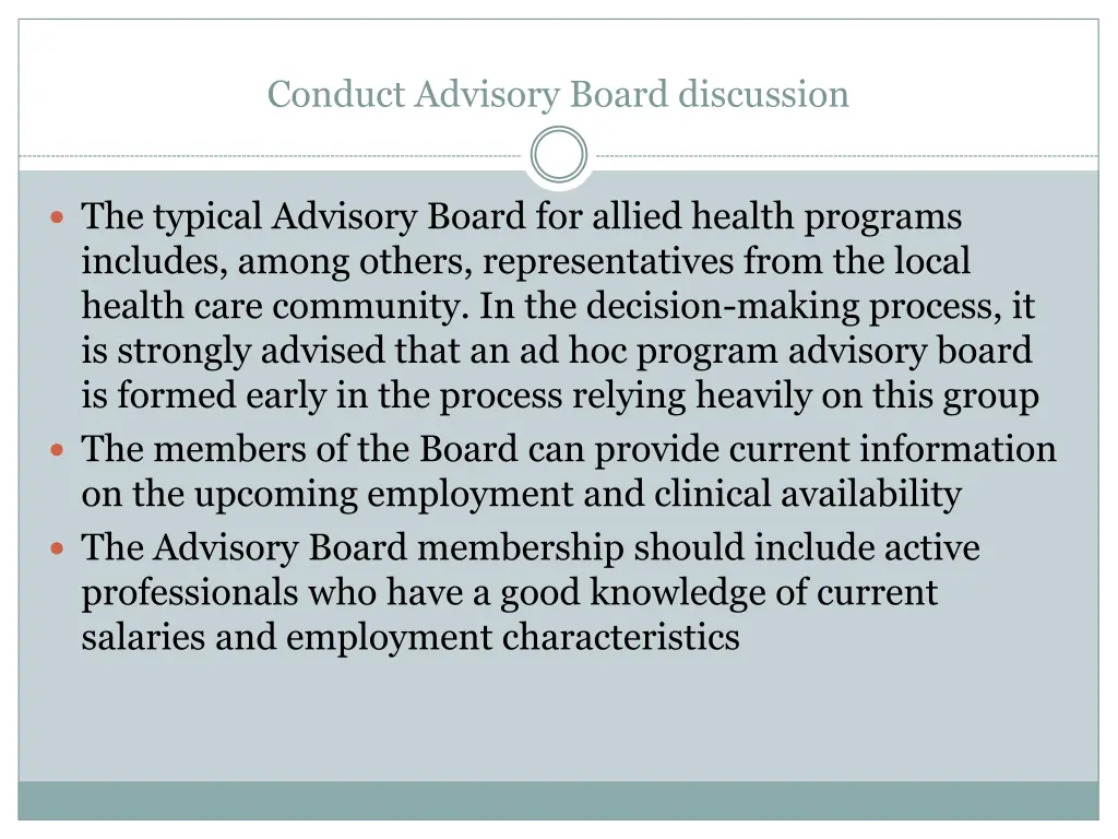 conduct advisory board discussion