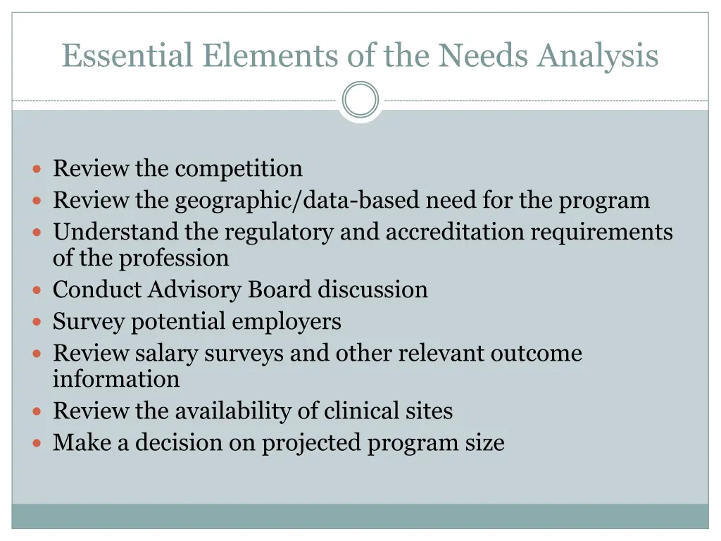 essential elements of the needs analysis