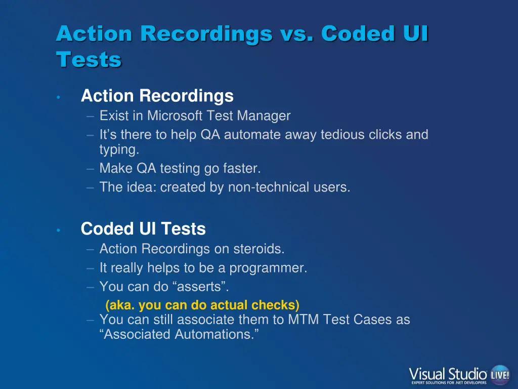 action recordings vs coded ui tests