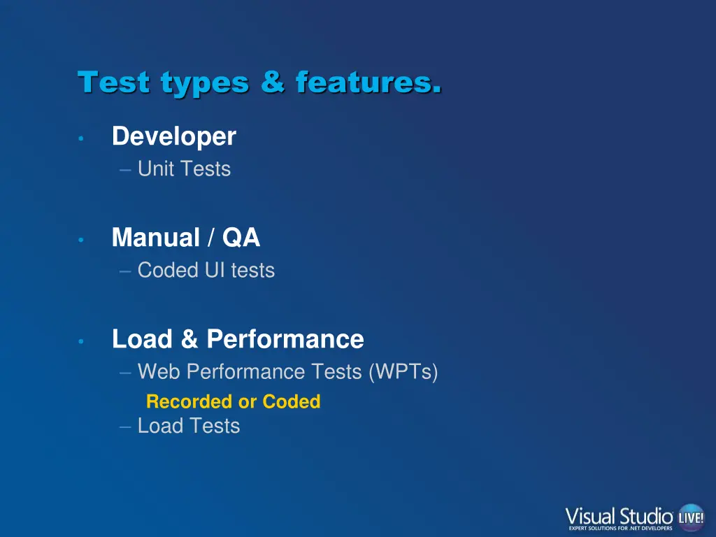 test types features