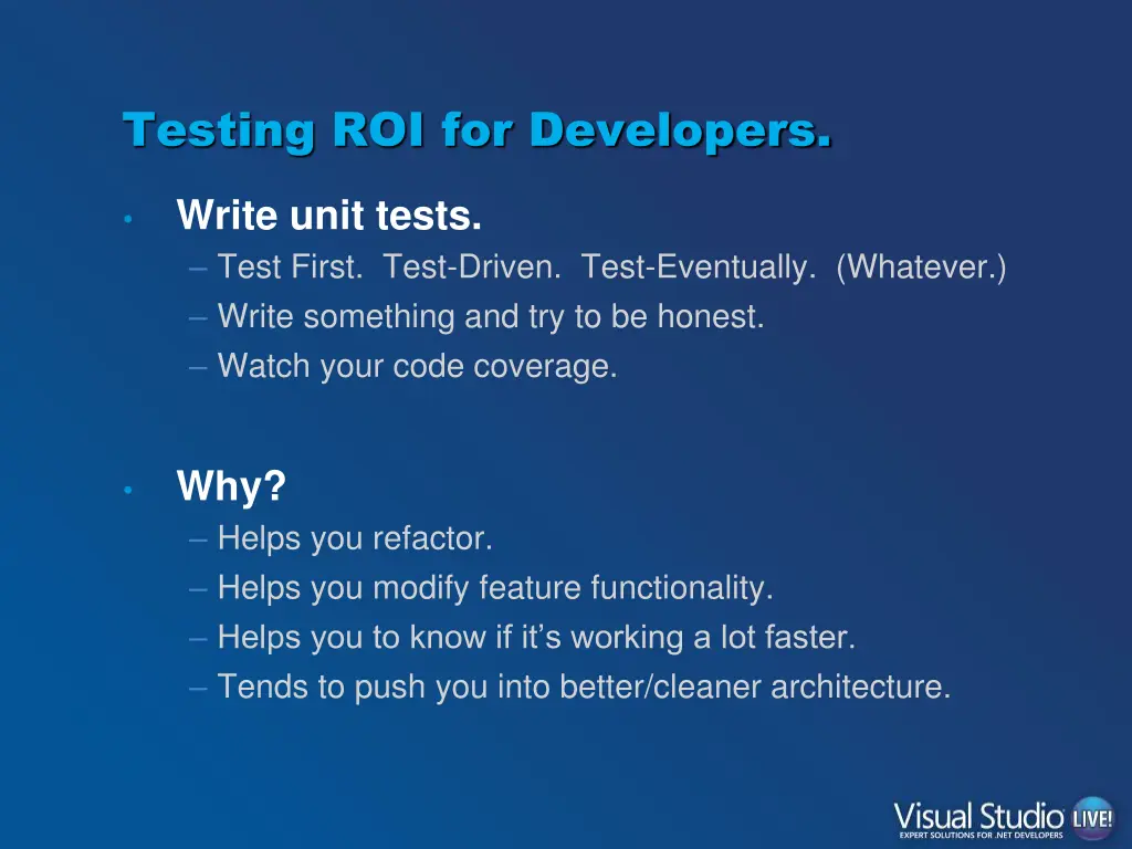 testing roi for developers