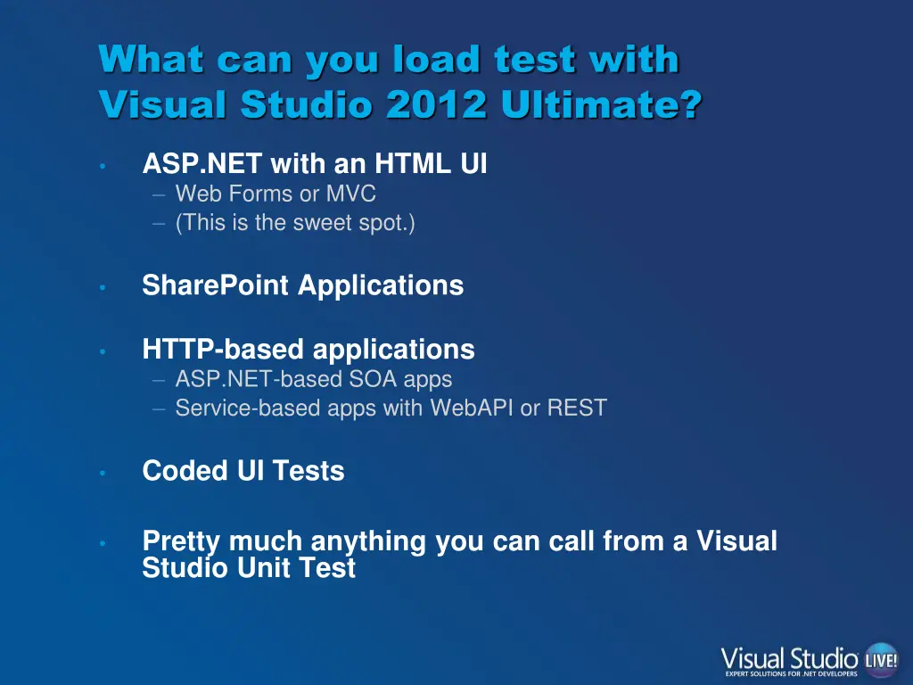 what can you load test with visual studio 2012