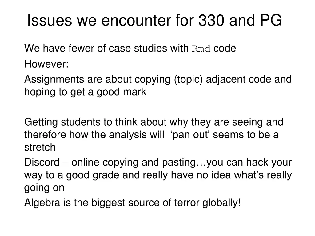 issues we encounter for 330 and pg