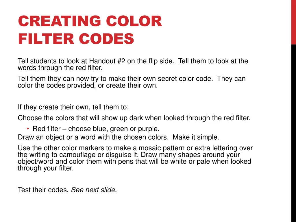 creating color filter codes