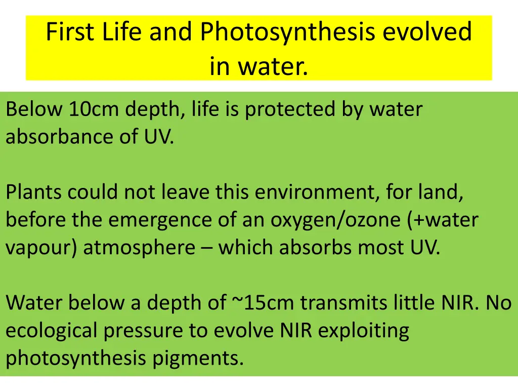 first life and photosynthesis evolved in water