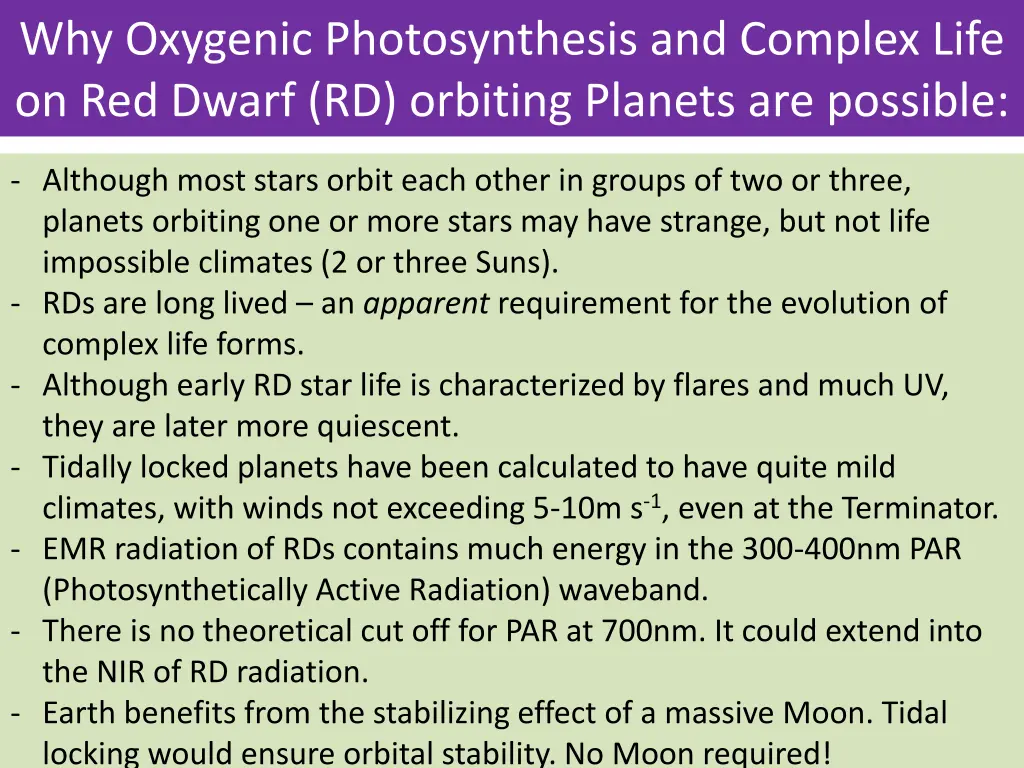 why oxygenic photosynthesis and complex life