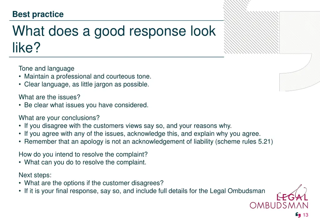 best practice what does a good response look like