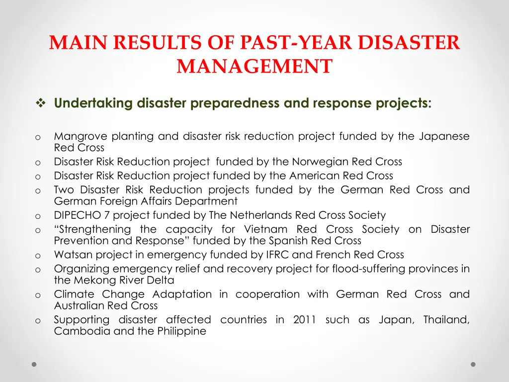 main results of past year disaster management 1