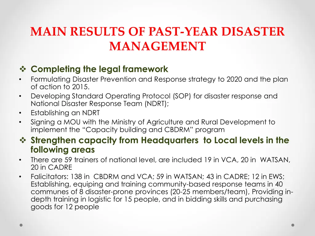 main results of past year disaster management