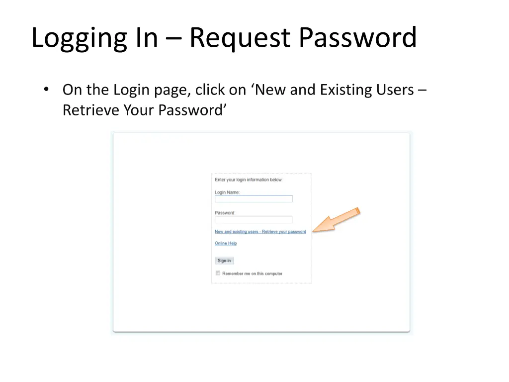 logging in request password