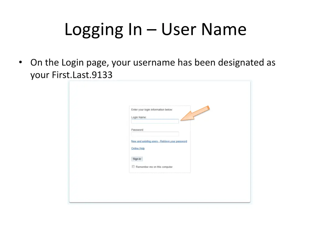 logging in user name