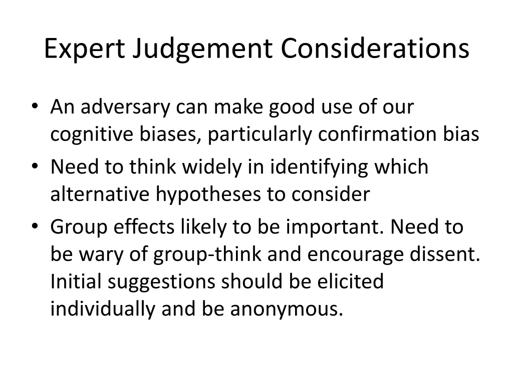 expert judgement considerations