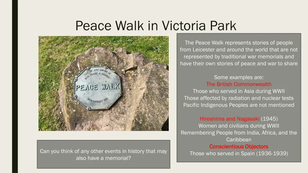 peace walk in victoria park