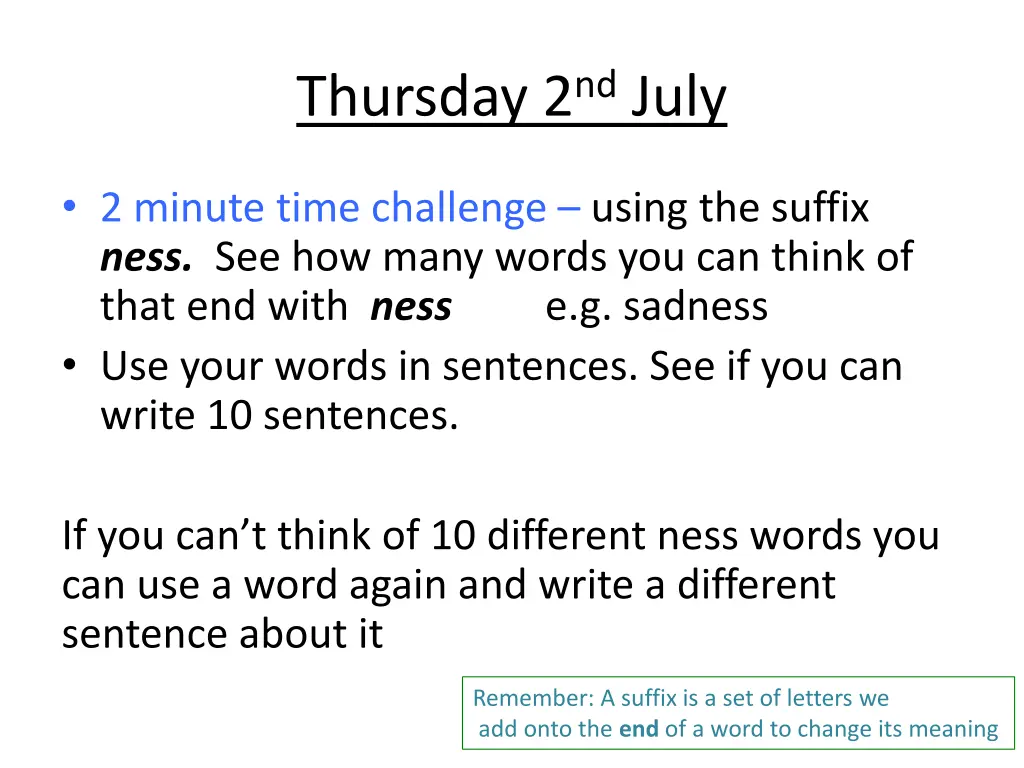 thursday 2 nd july 1