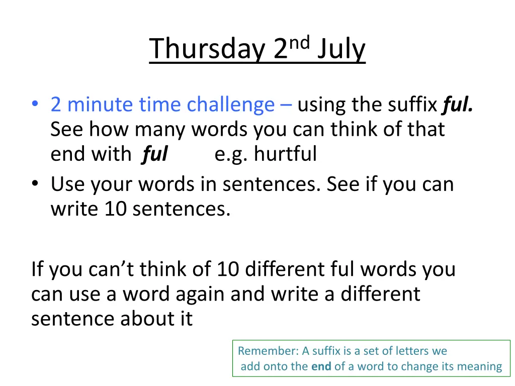 thursday 2 nd july