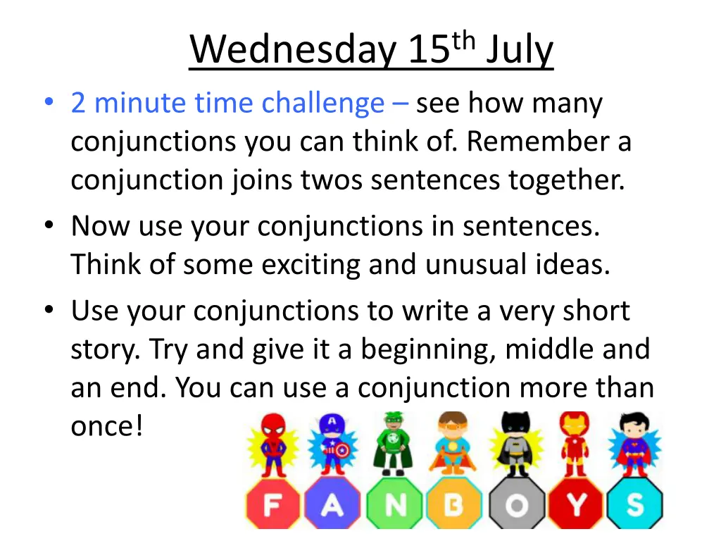 wednesday 15 th july 2 minute time challenge