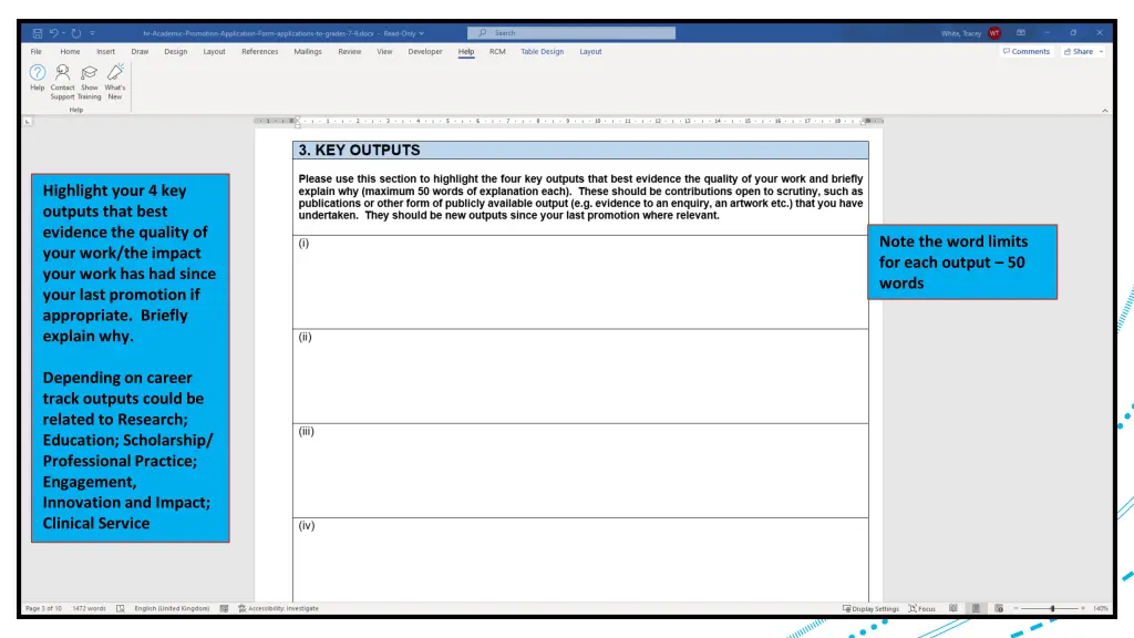 highlight your 4 key outputs that best evidence