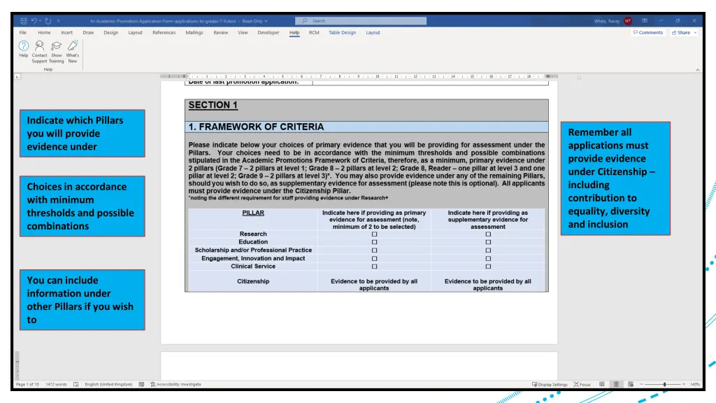 indicate which pillars you will provide evidence