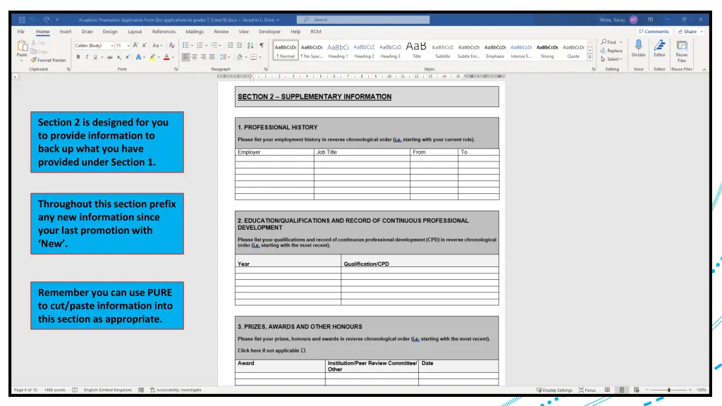 section 2 is designed for you to provide