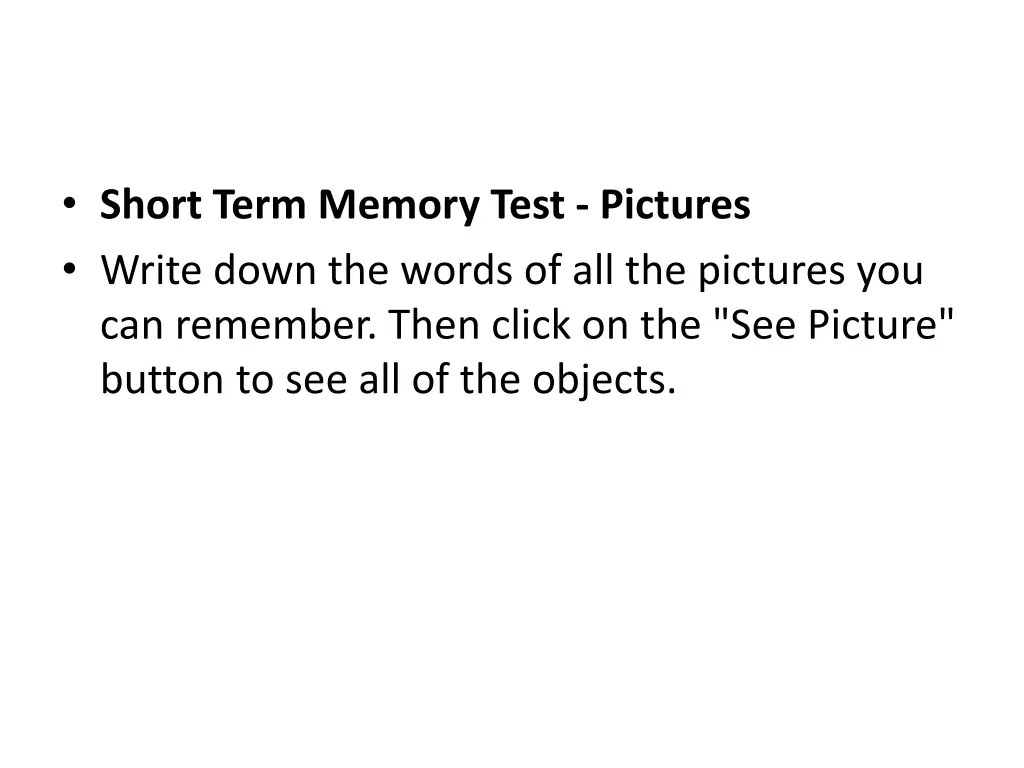 short term memory test pictures write down