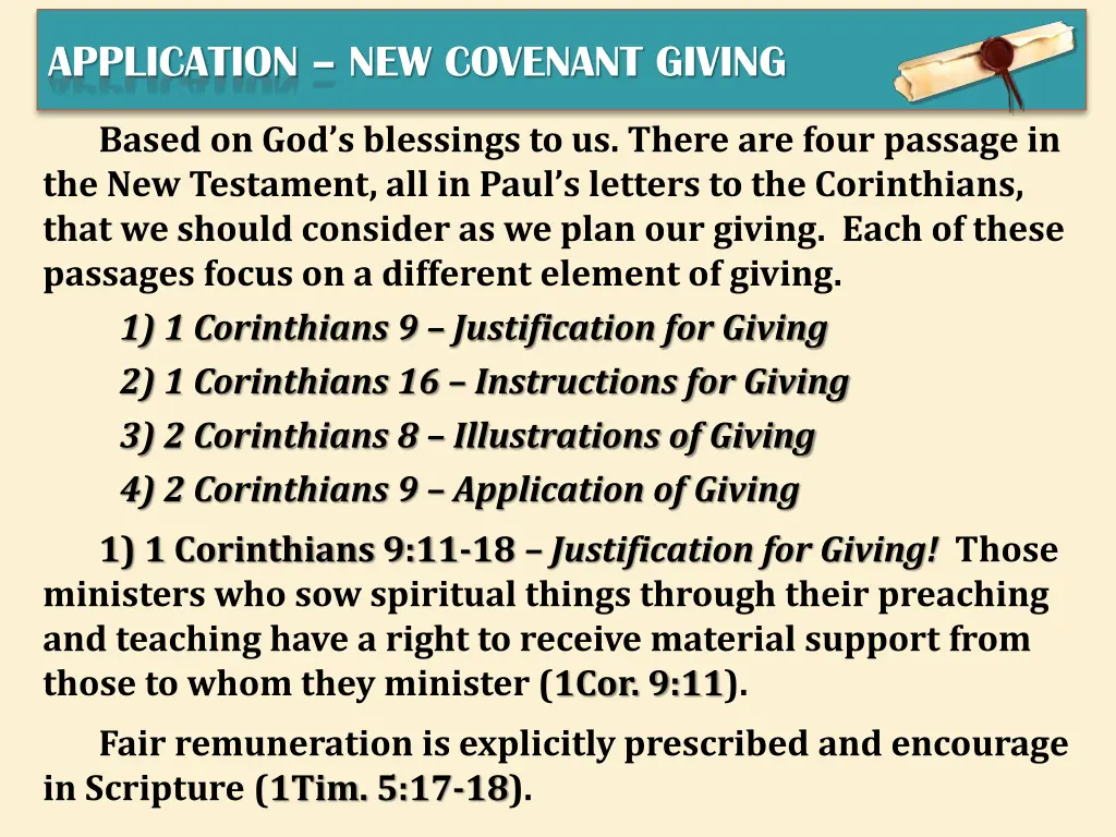 application new covenant giving 1