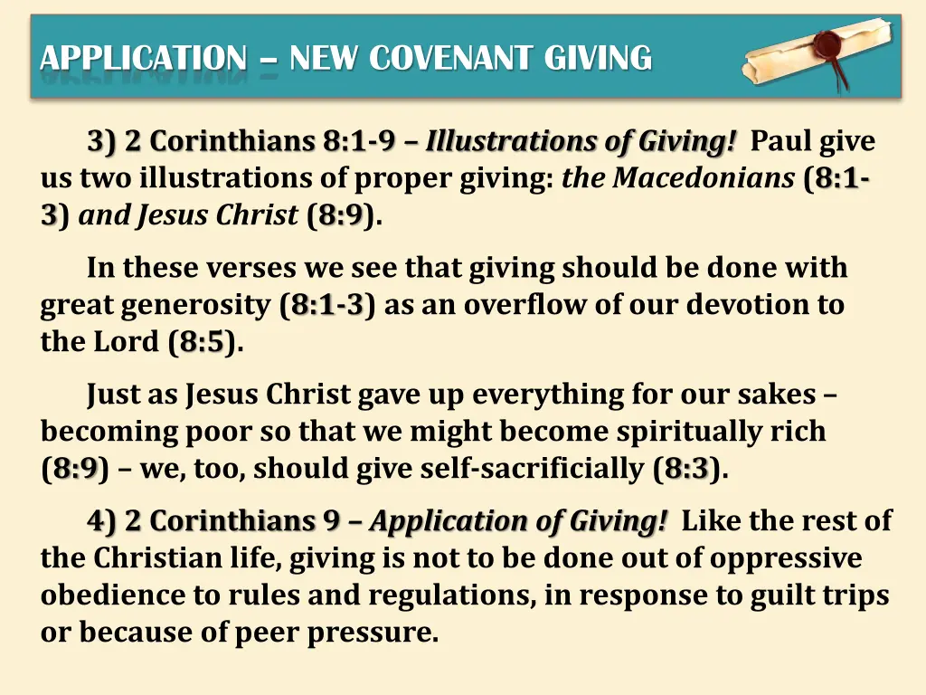 application new covenant giving 3