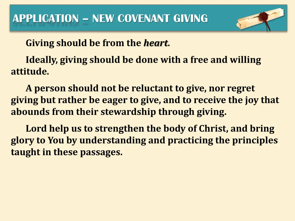 application new covenant giving 4