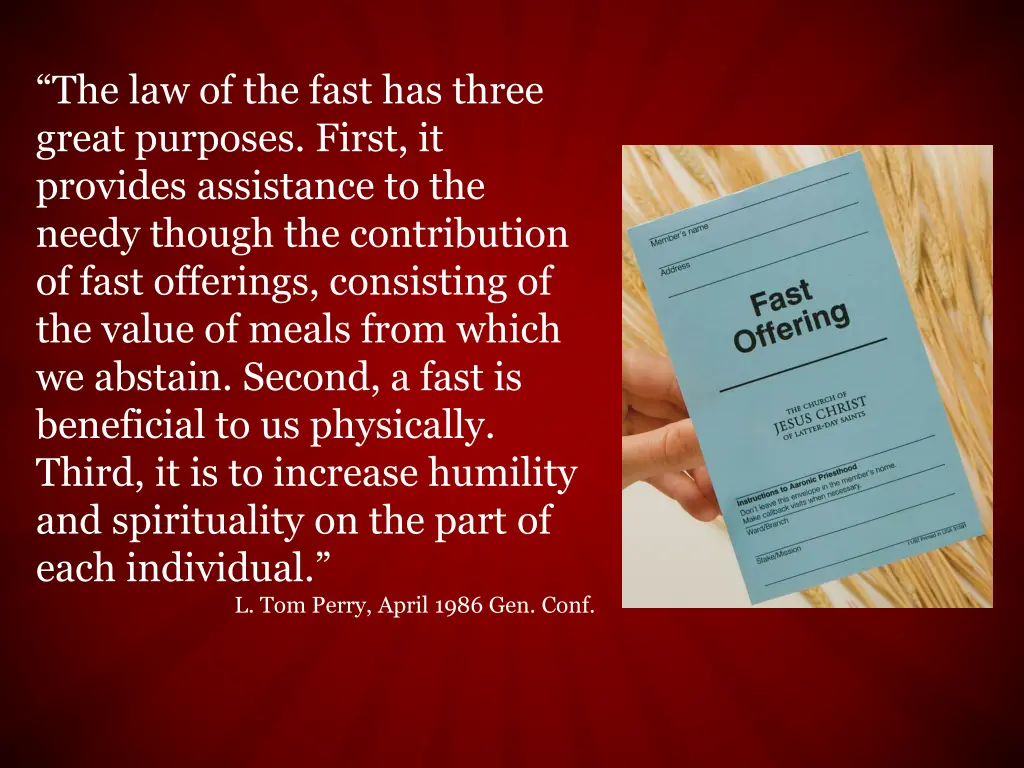 the law of the fast has three great purposes