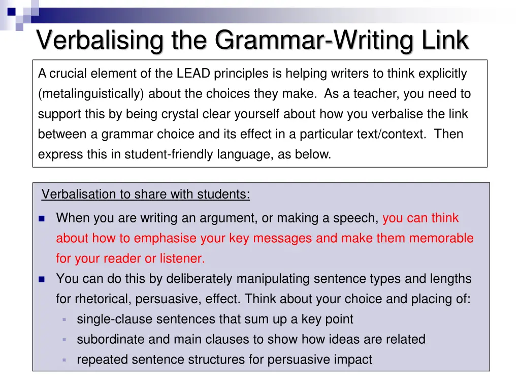 verbalising the grammar writing link