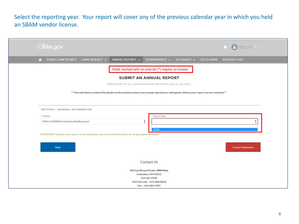 select the reporting year your report will cover