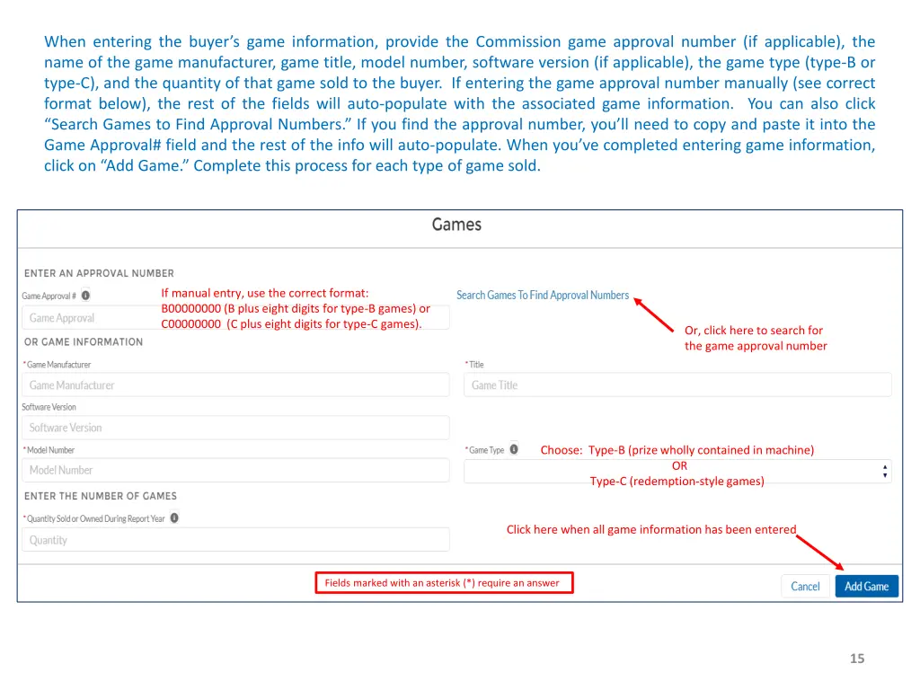 when entering the buyer s game information