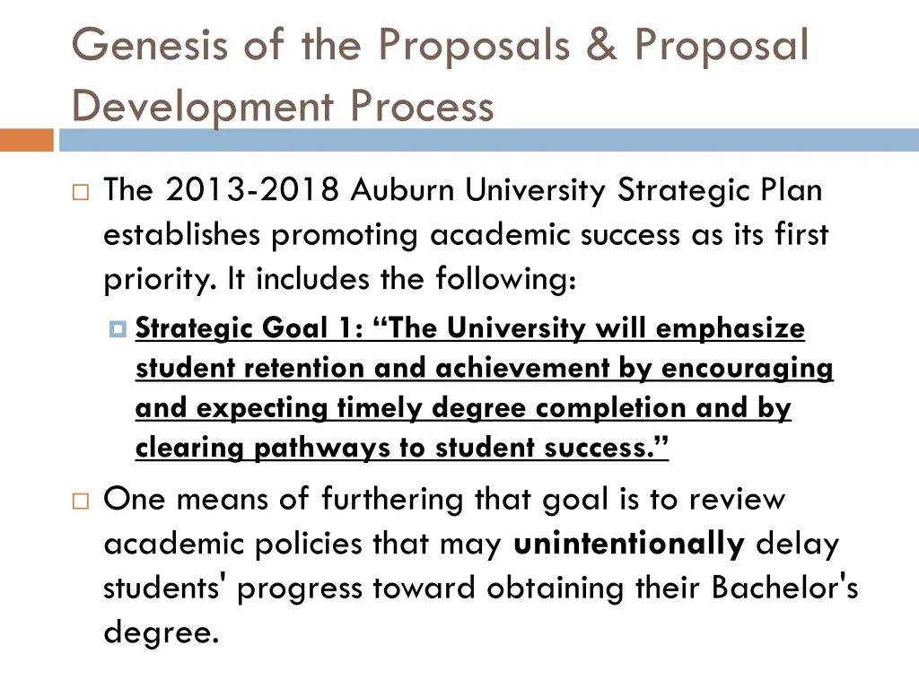 genesis of the proposals proposal development