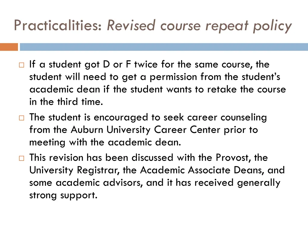 practicalities revised course repeat policy