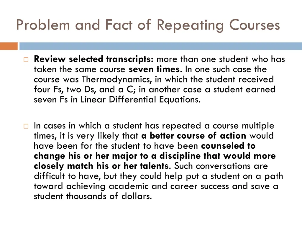 problem and fact of repeating courses