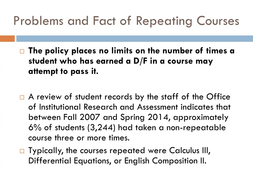 problems and fact of repeating courses