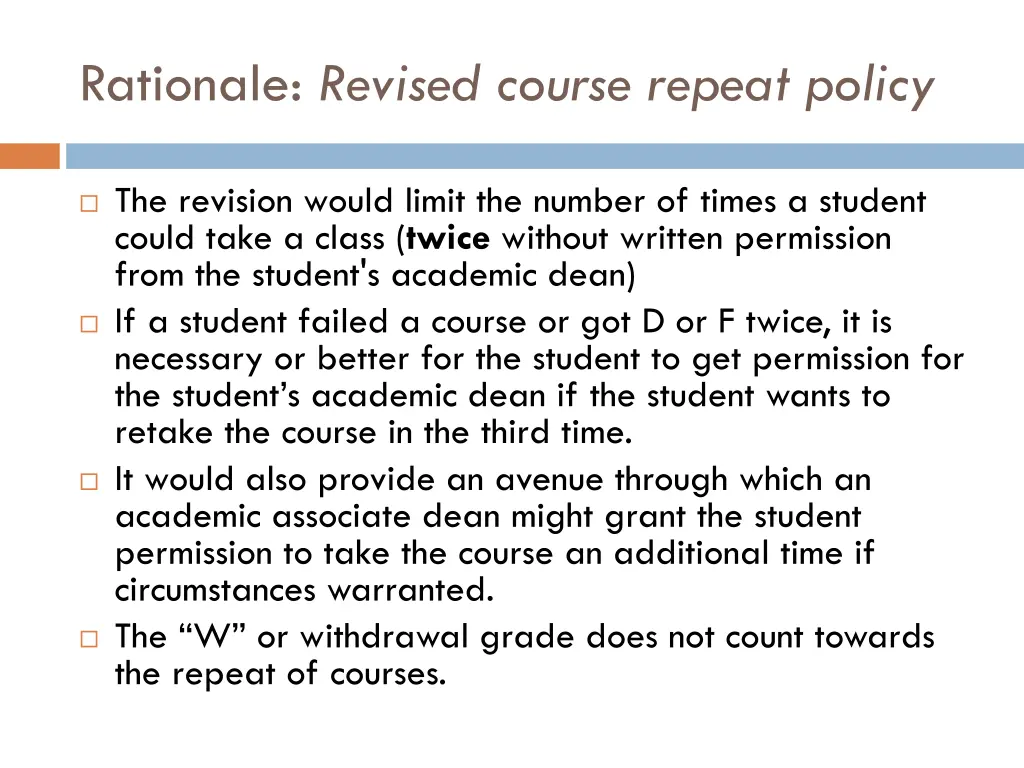 rationale revised course repeat policy