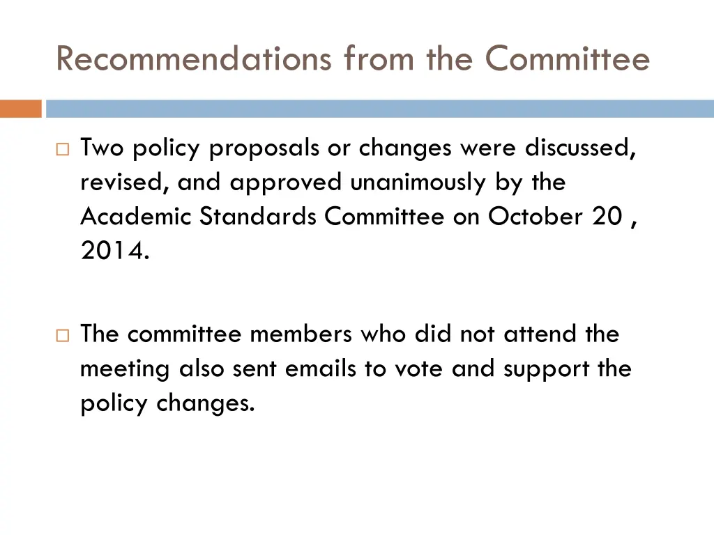 recommendations from the committee