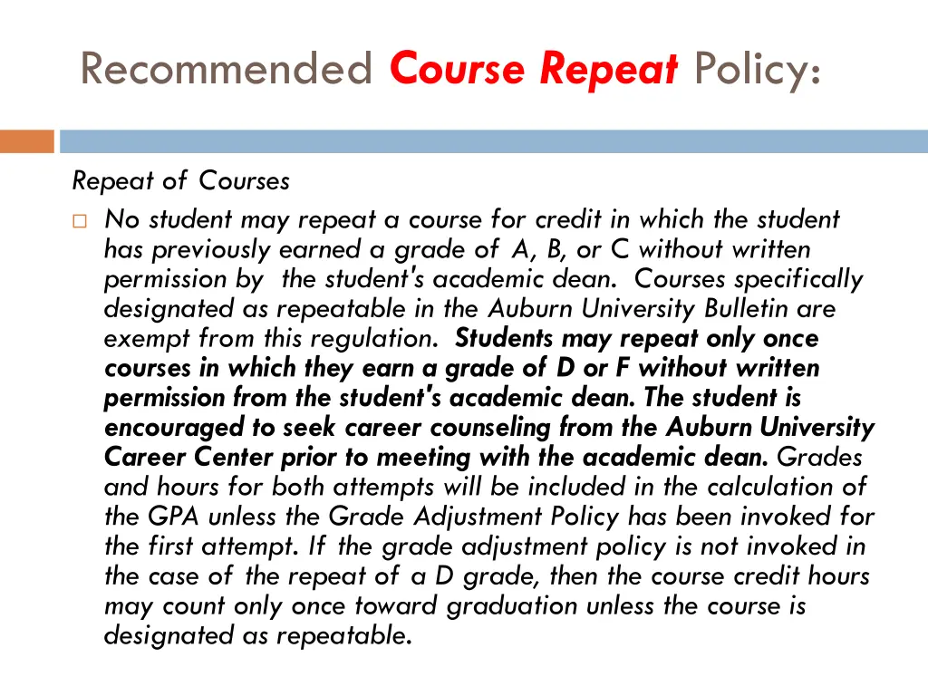 recommended c ourse repeat policy