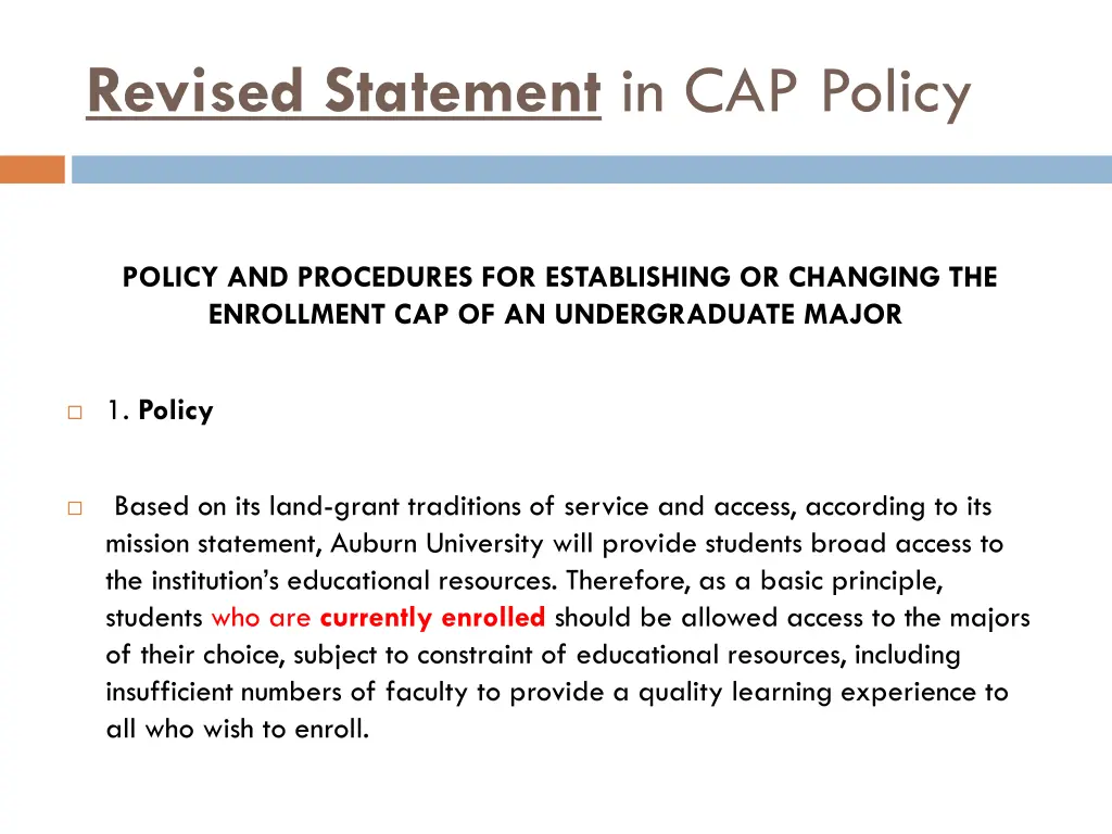 revised statement in cap policy