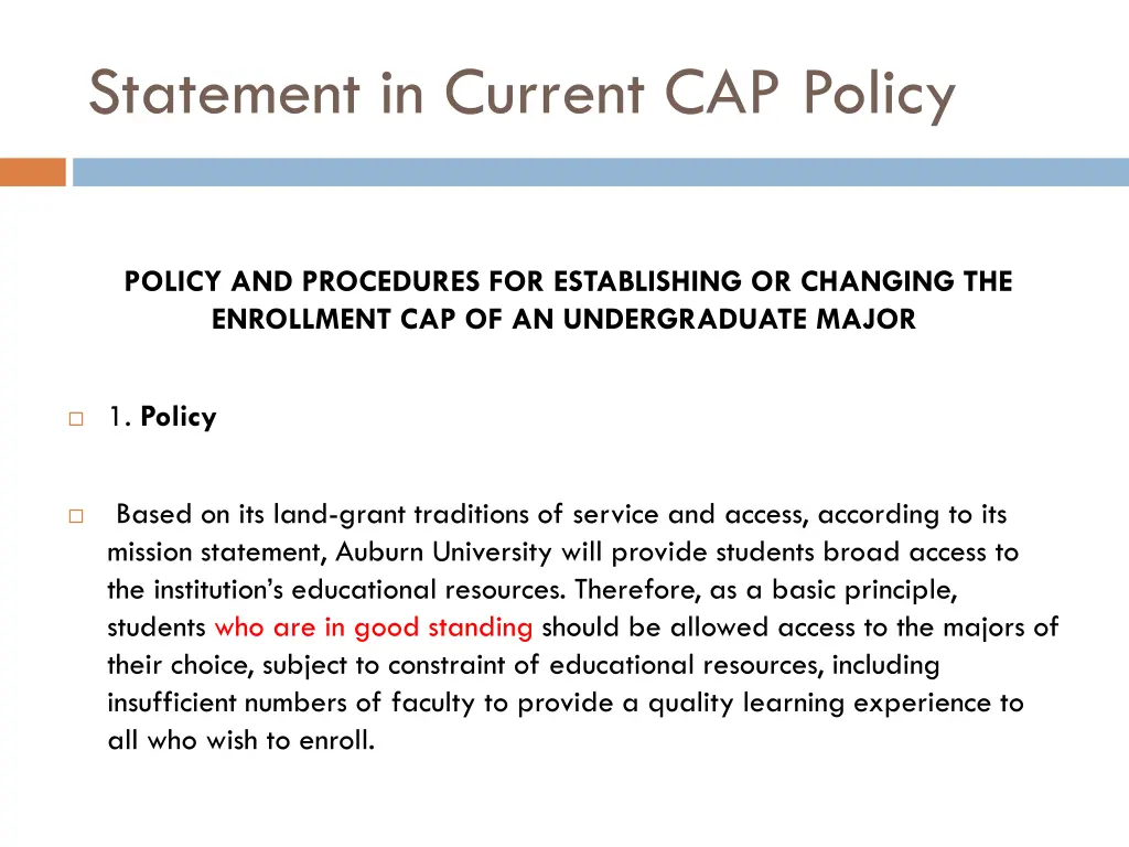 statement in current cap policy